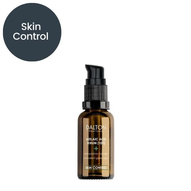 A bottle of Dalton Azelaic Acid Serum with a pump dispenser, labeled 'SKIN CONTROL'.