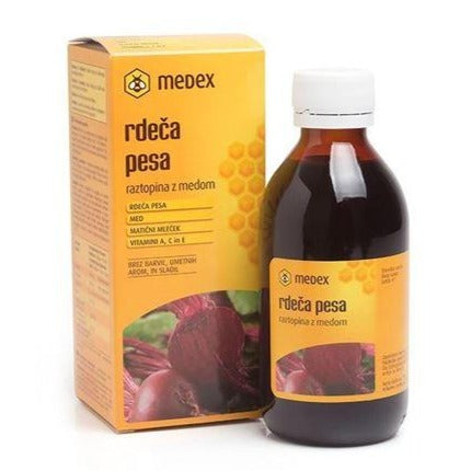 Medex Redapin Syrup 200Ml from iHealth UAE. Beetroot syrup is enriched with honey, royal jelly, propolis, and vitamins A, C, and E. It is a natural source of antioxidants, strengthens the body, and improves blood counts. Helps with anemia.   It is also useful in children who have no appetite and are exhausted when recovering.