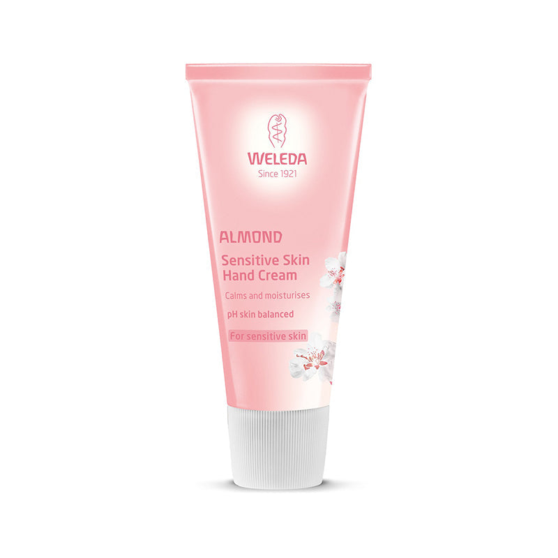Weleda Almond Sensitive Hand Cream 50ml calms irritation-prone skin. Delivers lasting moisture to sensitive hands. Free from synthetic preservatives, fragrances, colorants, and materials based on mineral oils. 100% biodegradable, natural, and organic.