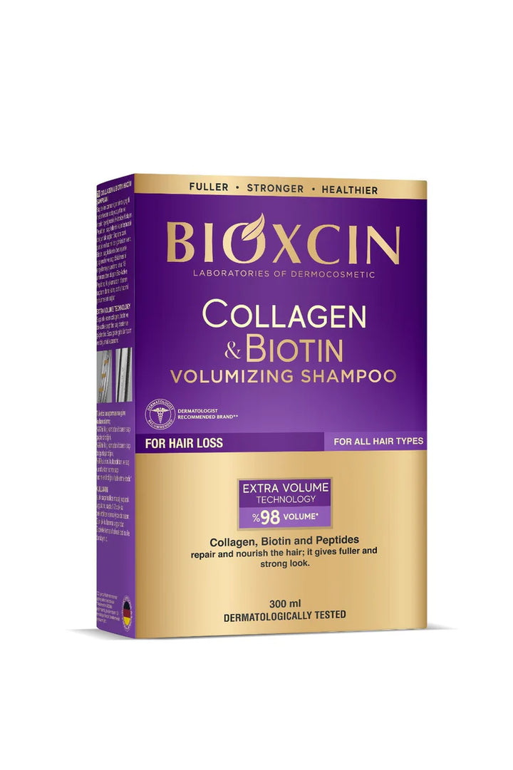 Packaging of Bioxcin Collagen & Biotin Volumizing Shampoo