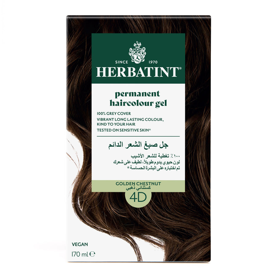 Herbatint Permanent Haircolor Gel 4D Golden Chestnut Packet Front View