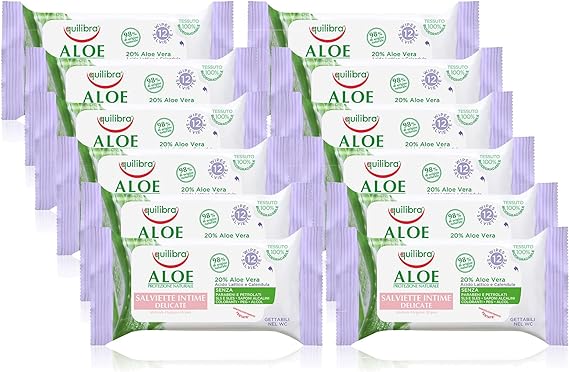 Equilibra Aloe Wipes per l'igiene personale 12pcs