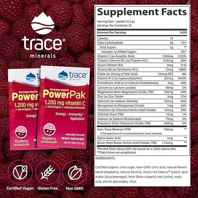 Trace Minerals Electrolyte Power Raspberry 147g 30's