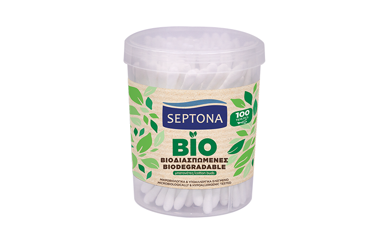 Septona Cotton Buds 100 Bio-degradable Round Drum