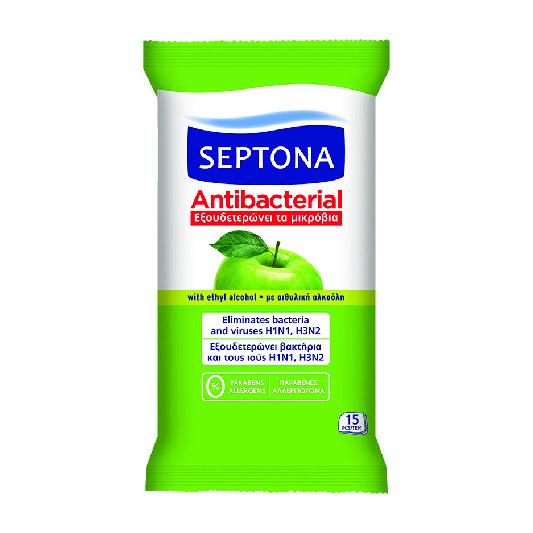 Антибактериальные салфетки Septona Green Apple 15 салфеток