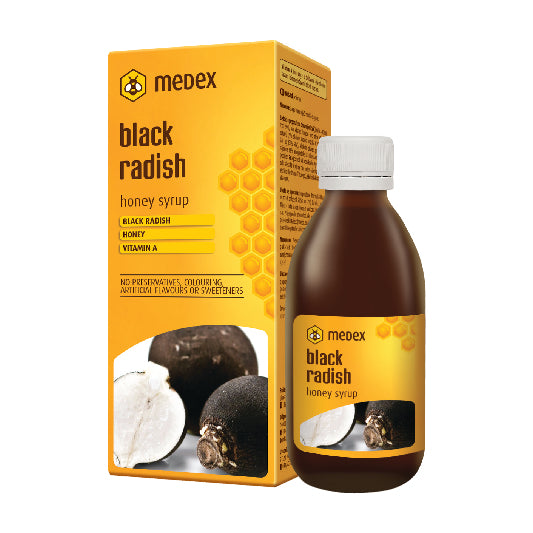 Medex Black Radish Honey Syrup 190Ml with Vitamin A for cold and bronchitis from iHealth UAE 