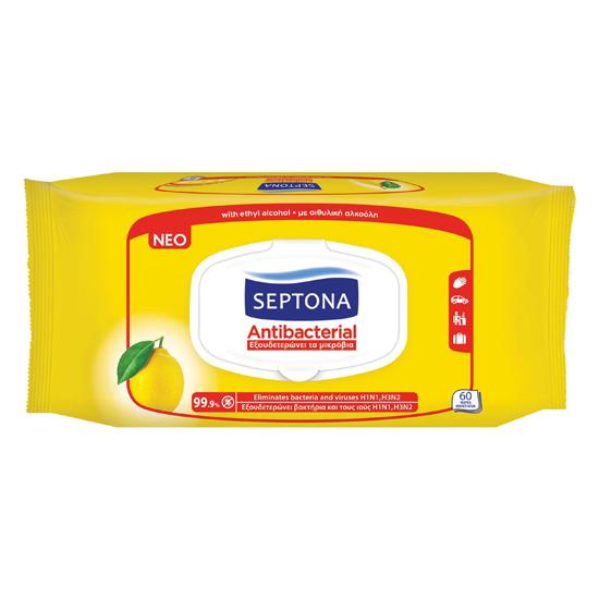 Антибактериальные салфетки Septona с ароматом лимона 60 салфеток
