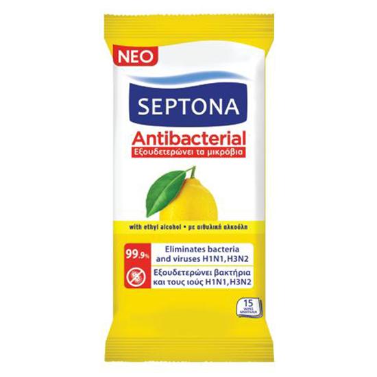 Антибактериальные салфетки Septona с ароматом лимона 15 салфеток