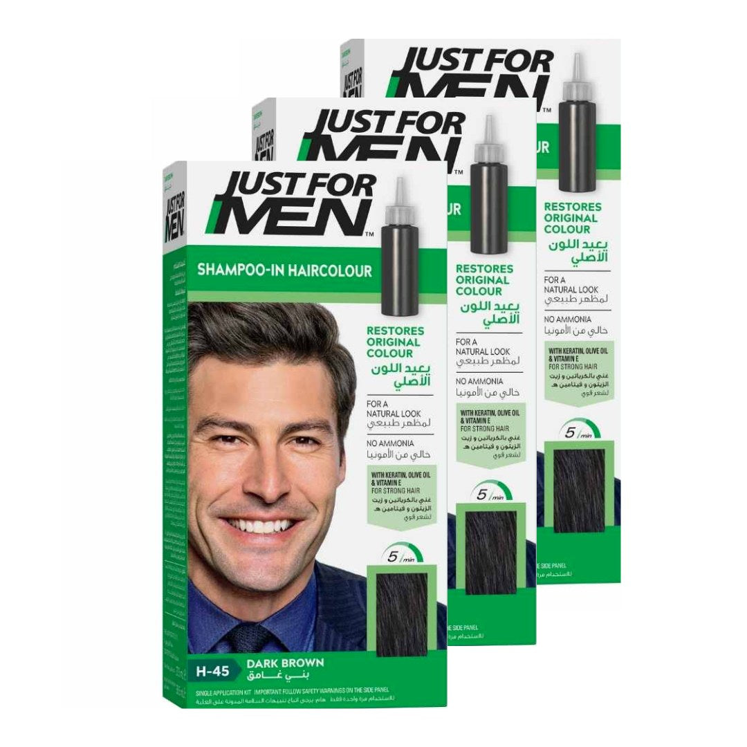 Just For Men x 3 Shampoo- in color, Dark Brown H-45