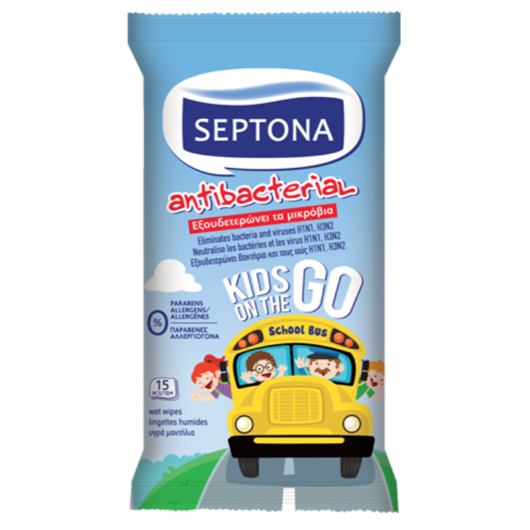 Septona Antibakterielle Tücher für Kinder unterwegs, 15 Tücher 