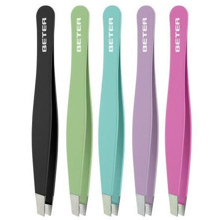 Beter Slanted Tip Tweezers, Coloured, Soft Touch 7.2Cm 09019