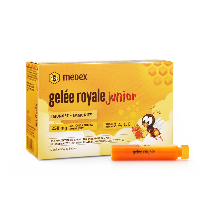 Medex Gelee Royale Junior Phials 10X9M from iHealth UAE contributes to the normal function of the immune system and to the maintenance of normal vision.