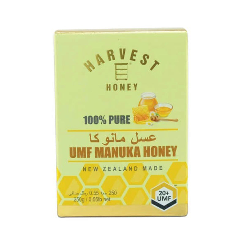 Harvest Umf 20+ Manuka Honey 250G from iHealth UAE May support digestive and immune health and relieve symptoms of sore throats and coughs.