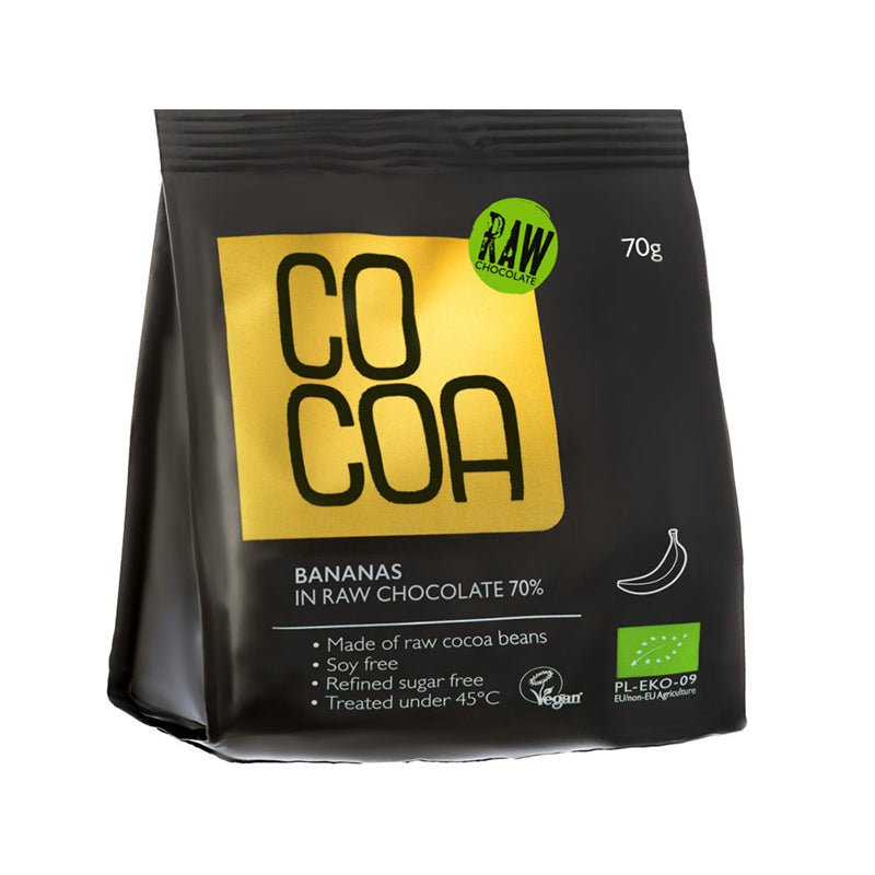 Banane di cacao in cioccolato crudo 70% eko 70g